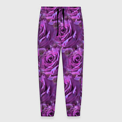 Брюки на резинке мужские Фиолетовые цветы паттерн, цвет: 3D-принт