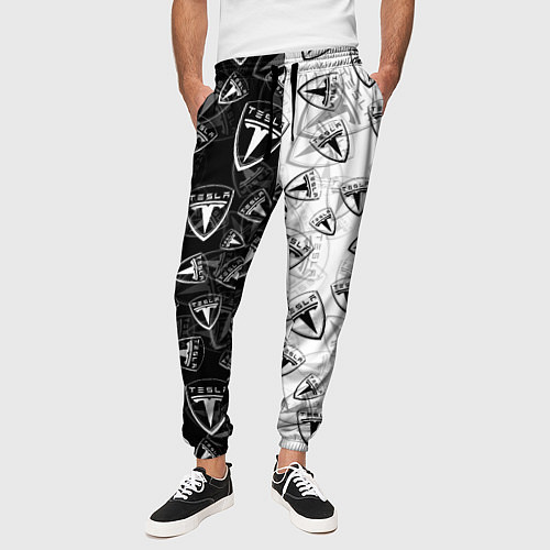 Мужские брюки TESLA BLACK AND WHITE LOGO PATTERN / 3D-принт – фото 3