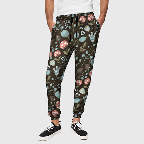 Мужские брюки Цветы и ягоды паттерн / 3D-принт – фото 3