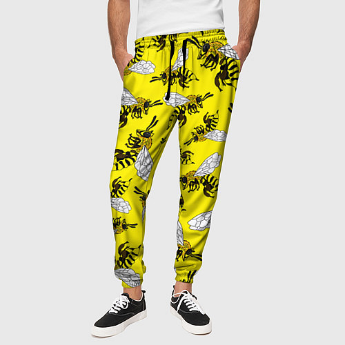 Мужские брюки Пчелы на желтом / 3D-принт – фото 3