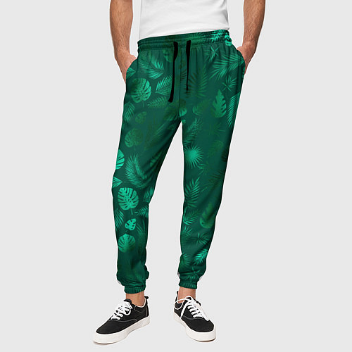 Мужские брюки Яркие зеленые листья / 3D-принт – фото 3
