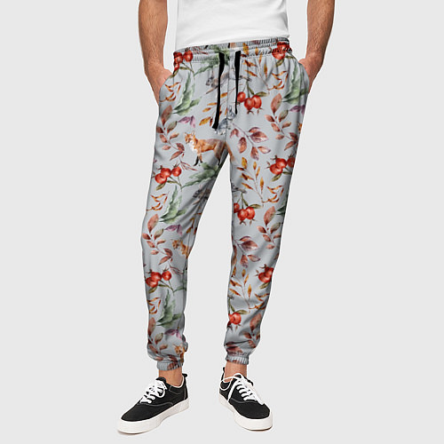 Мужские брюки Лисы и лесные ягоды / 3D-принт – фото 3