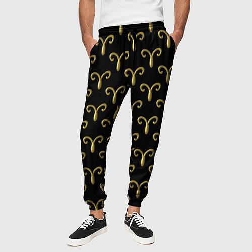Мужские брюки Золотой овен на черном фоне Паттерн / 3D-принт – фото 3