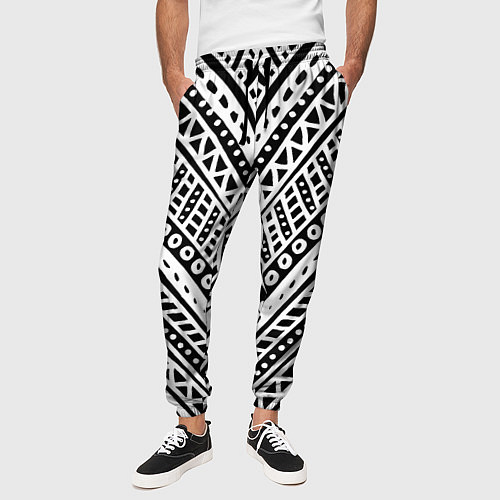 Мужские брюки Абстракция черно-белая Волны, полосы, вензеля Моно / 3D-принт – фото 3