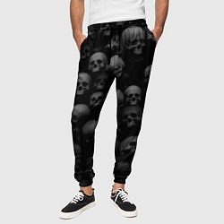 Брюки на резинке мужские Черепа на черном фоне паттерн, цвет: 3D-принт — фото 2