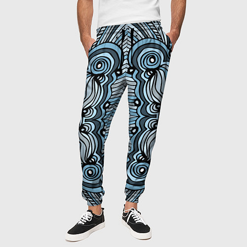 Мужские брюки Абстрактный узор в дудл стиле Рисунок от руки Лини / 3D-принт – фото 3