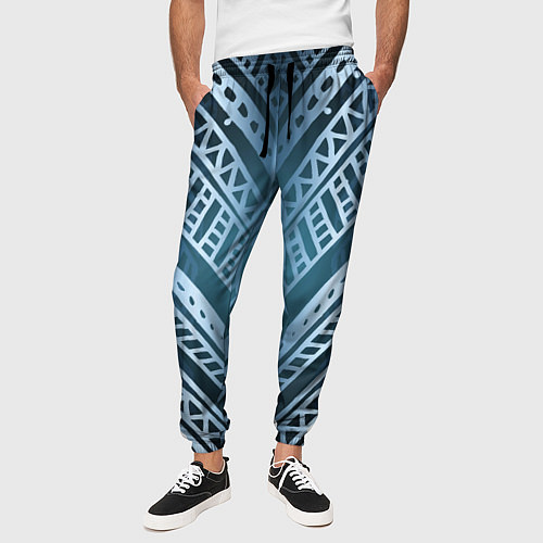 Мужские брюки Неоновый абстрактный узор Синий и голубой неон на / 3D-принт – фото 3