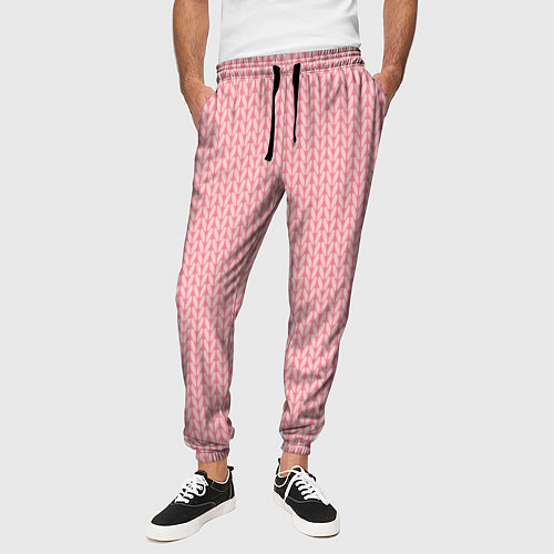 Мужские брюки Вязаный простой узор косичка Три оттенка розового / 3D-принт – фото 3