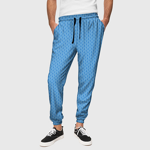 Мужские брюки Вязаный узор голубого цвета / 3D-принт – фото 3