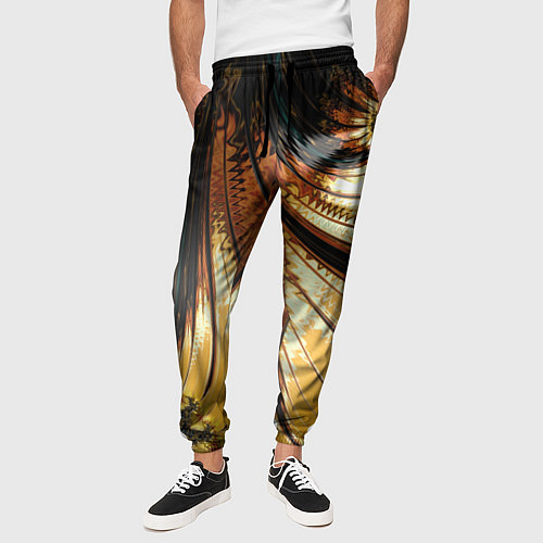 Мужские брюки Черный с золотым фрактал Абстракция / 3D-принт – фото 3