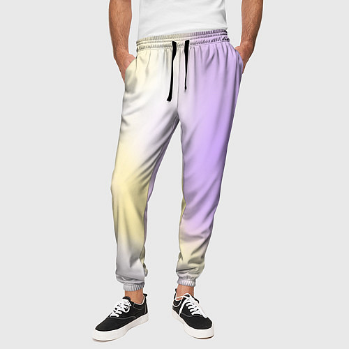 Мужские брюки Акварельный принт с желтым и фиолетовым цветами / 3D-принт – фото 3