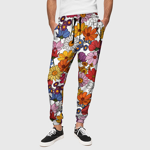 Мужские брюки Полевые Цветы на белом фоне / 3D-принт – фото 3