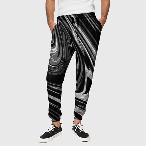 Мужские брюки Черно-белый мрамор / 3D-принт – фото 3