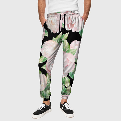 Мужские брюки Цветы Нарисованные Пионы / 3D-принт – фото 3