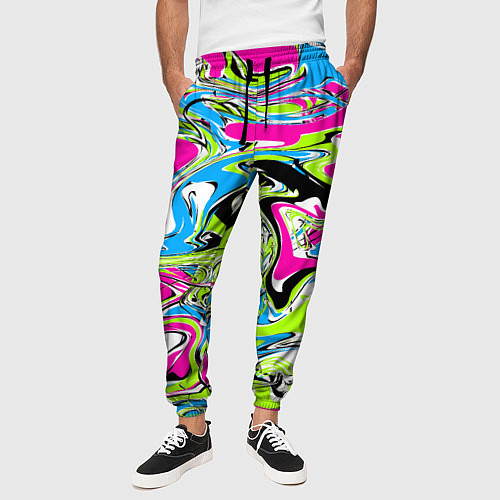 Мужские брюки Абстрактные мраморные разводы в ярких цветах Поп а / 3D-принт – фото 3
