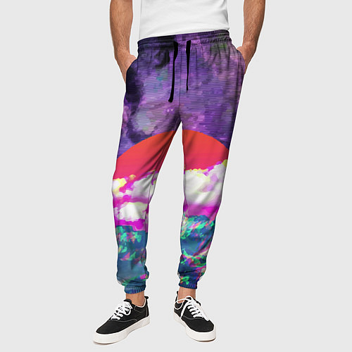 Мужские брюки Закат красного солнца Импрессионизм Горы Neon / 3D-принт – фото 3