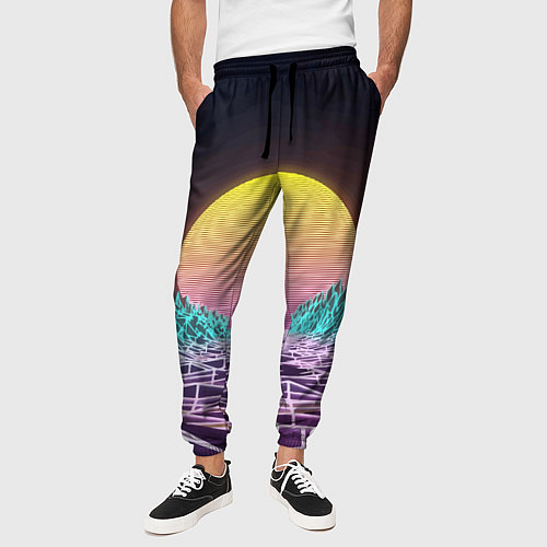 Мужские брюки Vaporwave Закат солнца в горах Neon / 3D-принт – фото 3