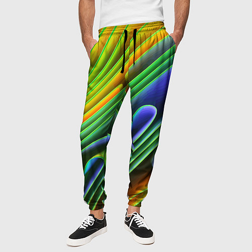 Мужские брюки Цветные неоновые полосы Абстракция Color neon patt / 3D-принт – фото 3