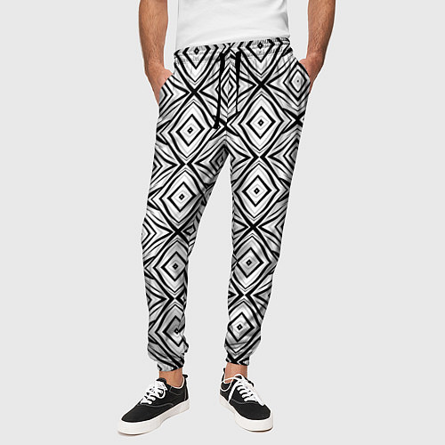 Мужские брюки Черно-белый абстрактный узор ромбы / 3D-принт – фото 3