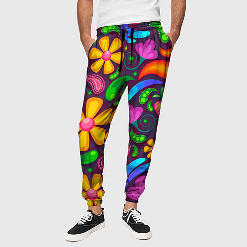 Мужские брюки РАСПИСНЫЕ ЦВЕТЫ PAINTED FLOWERS / 3D-принт – фото 3
