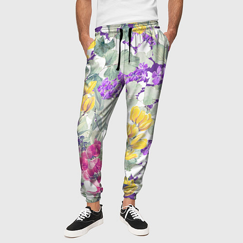 Мужские брюки Цветы Красочный Луговой Узор / 3D-принт – фото 3