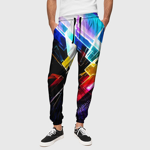 Мужские брюки Неоновая молния Абстракция Neon Lightning Abstract / 3D-принт – фото 3