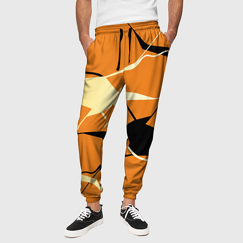 Мужские брюки Абстрактные полосы на оранжевом фоне / 3D-принт – фото 3
