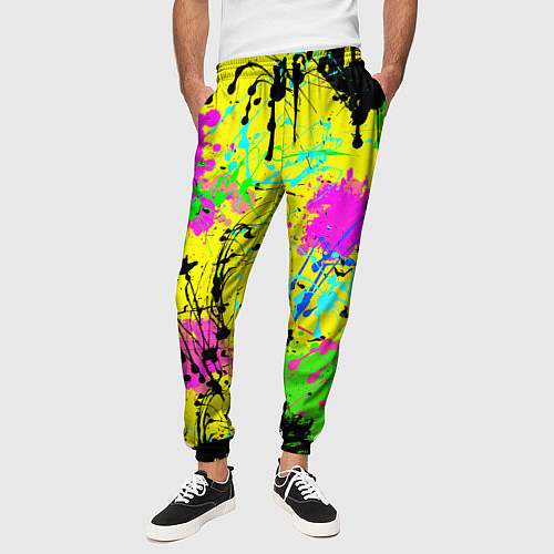 Мужские брюки Абстрактная картина в разноцветный неоновых тонах / 3D-принт – фото 3