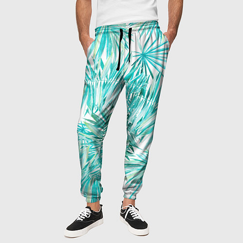 Мужские брюки Листья Пальмы Нарисованные Акварелью / 3D-принт – фото 3