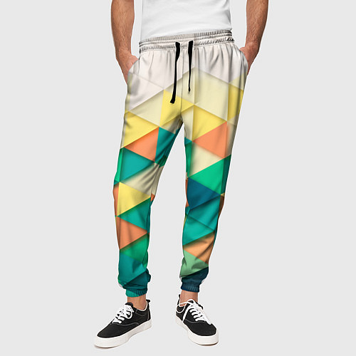 Мужские брюки Цветные объемные треугольники / 3D-принт – фото 3