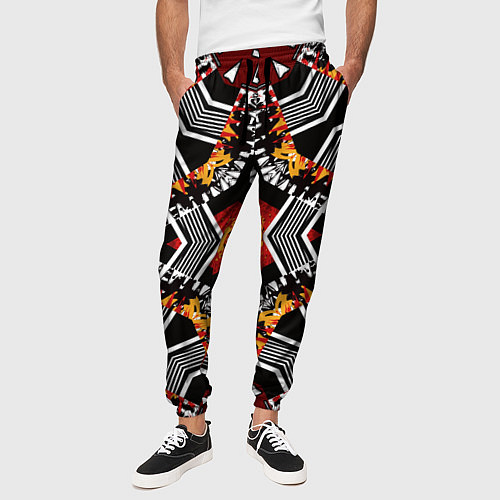 Мужские брюки Арабский орнамент в красно -желто-черных тонах / 3D-принт – фото 3