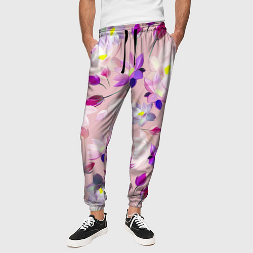 Мужские брюки Цветы Разноцветные Лотосы / 3D-принт – фото 3
