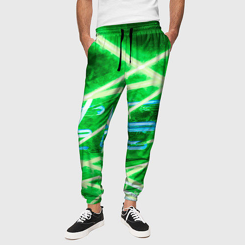 Мужские брюки Неоновые лучи и буквы - Зелёный / 3D-принт – фото 3