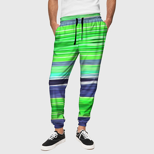 Мужские брюки Сине-зеленые абстрактные полосы / 3D-принт – фото 3