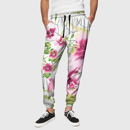 Мужские брюки Полевые цветы Акварель Лето / 3D-принт – фото 3