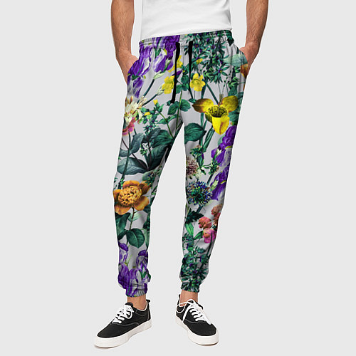 Мужские брюки Цветы Летний Орнамент / 3D-принт – фото 3