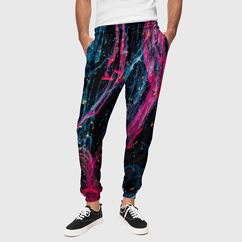 Мужские брюки Неоновые краски во тьме - Розовый и голубой / 3D-принт – фото 3