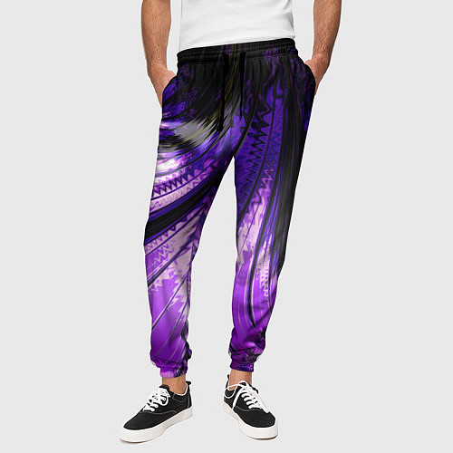 Мужские брюки Неоновый фрактал черный с фиолетовым Абстракция / 3D-принт – фото 3