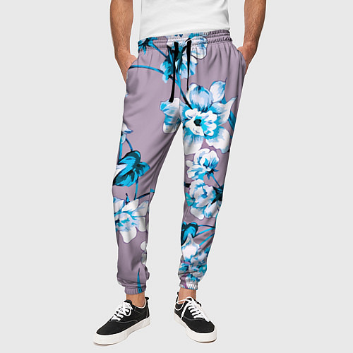 Мужские брюки Летний стилизованный цветочный паттерн / 3D-принт – фото 3