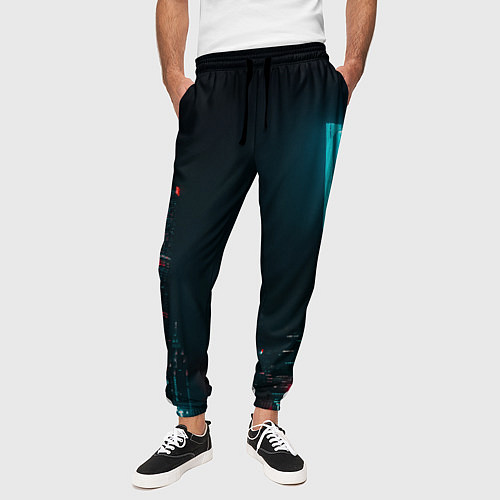 Мужские брюки Неоновые высотки в городе - Светло-синий / 3D-принт – фото 3