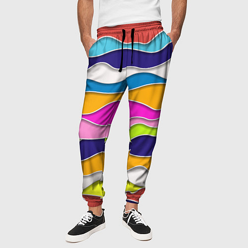 Мужские брюки Разноцветные волны Летний паттерн / 3D-принт – фото 3