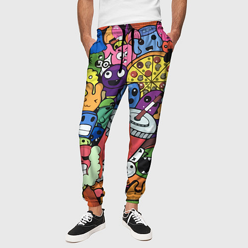 Мужские брюки Fast food pattern Pop art Fashion trend / 3D-принт – фото 3