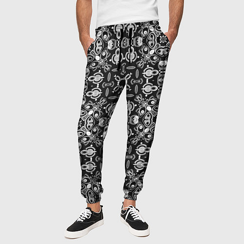 Мужские брюки Black and white ethnic oriental ornament / 3D-принт – фото 3