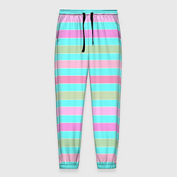 Брюки на резинке мужские Pink turquoise stripes horizontal Полосатый узор, цвет: 3D-принт