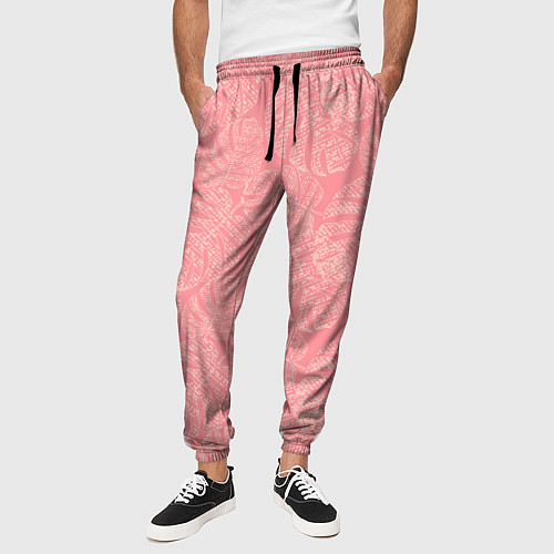 Мужские брюки Бежевые листья монстеры на розовом / 3D-принт – фото 3