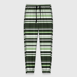 Брюки на резинке мужские Горизонтальные зеленые белые полосы, цвет: 3D-принт