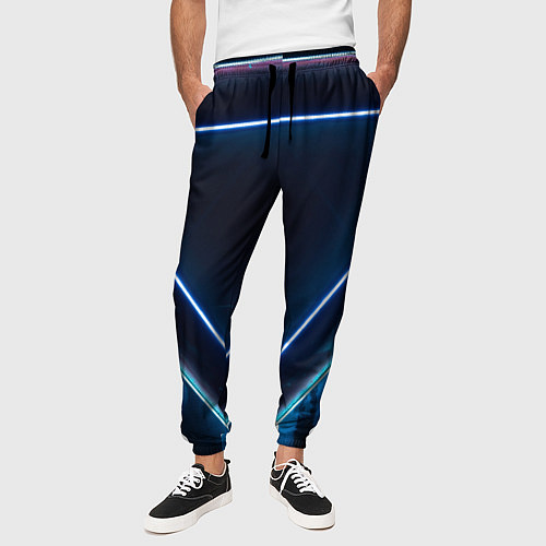 Мужские брюки Неоновые фигуры во тьме - Голубой / 3D-принт – фото 3