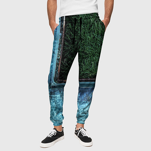 Мужские брюки Абстрактные лёд и трава - Синезелёный / 3D-принт – фото 3