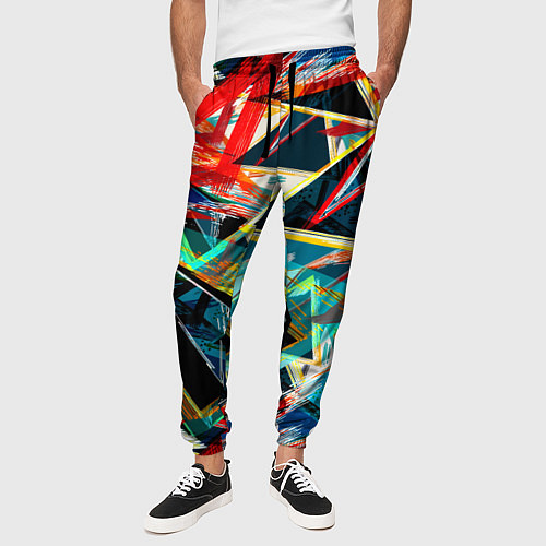 Мужские брюки Яркий абстрактный узор с неоновыми штрихами / 3D-принт – фото 3