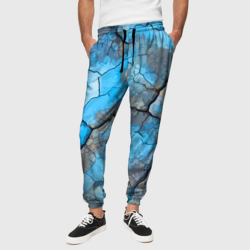 Мужские брюки Растрескавшаяся поверхность голубого цвета / 3D-принт – фото 3
